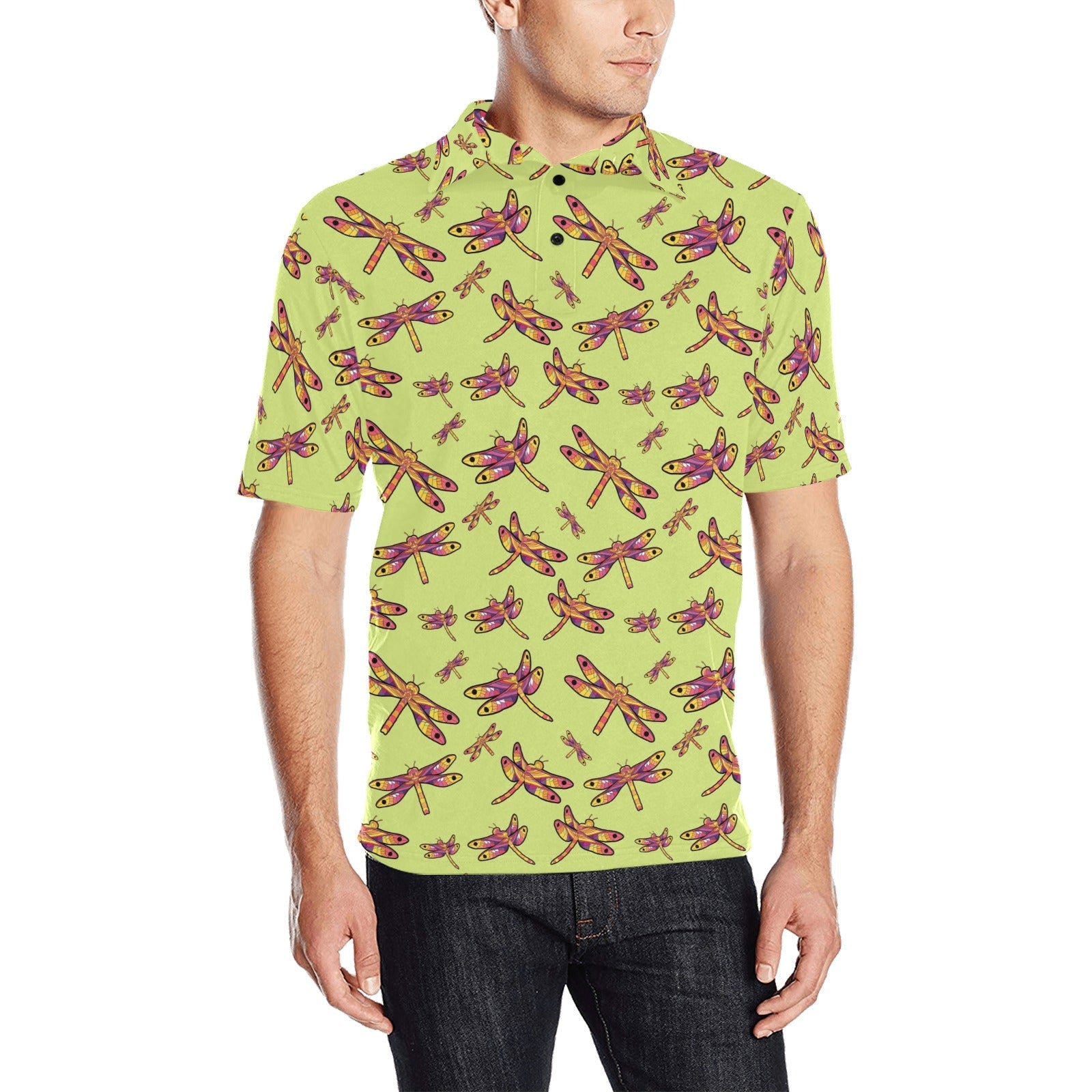 Gathering Lime Men's All Over Print Polo Shirt (Model T55) Men's Polo Shirt (Model T55) e-joyer