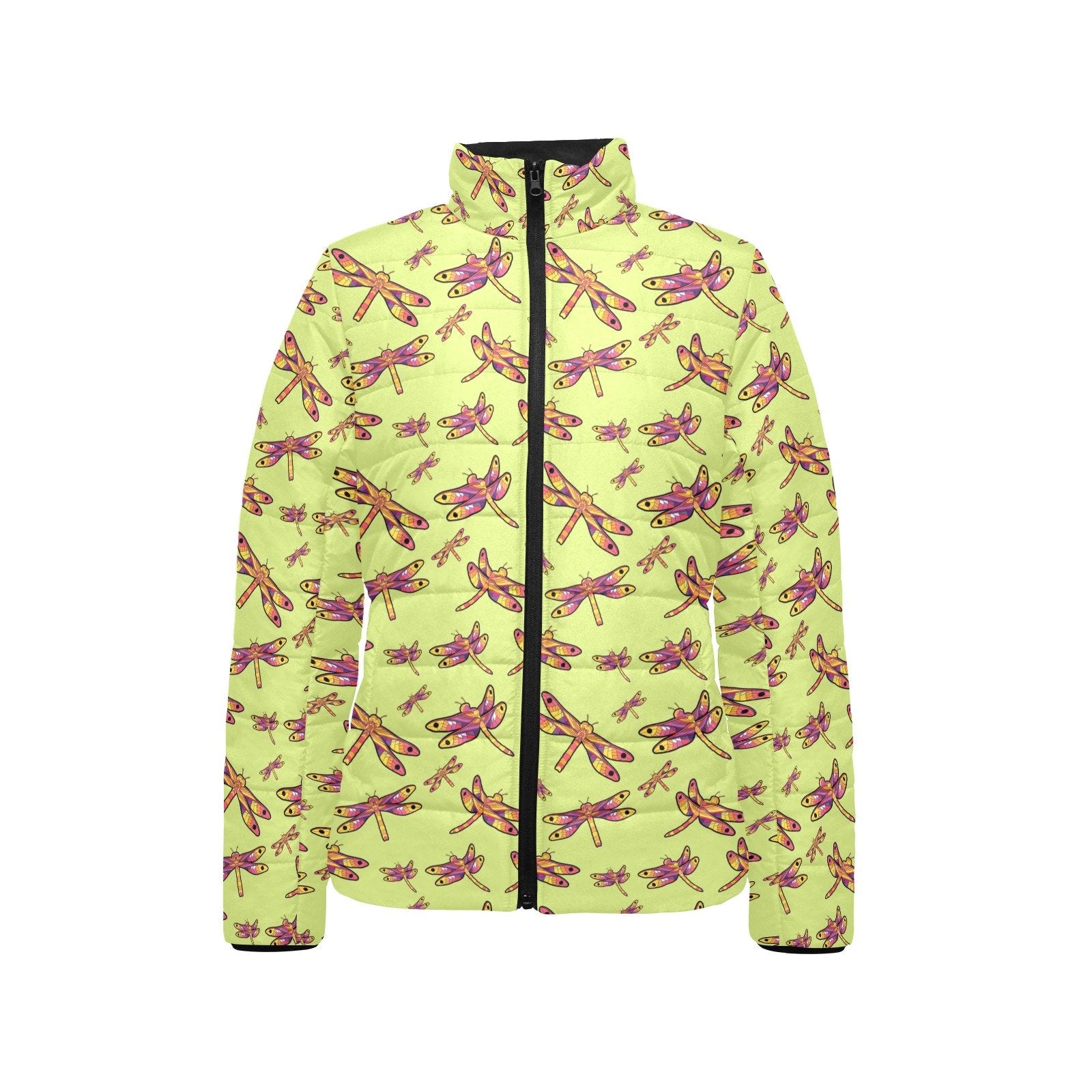 Gathering Lime Women's Stand Collar Padded Jacket (Model H41) jacket e-joyer