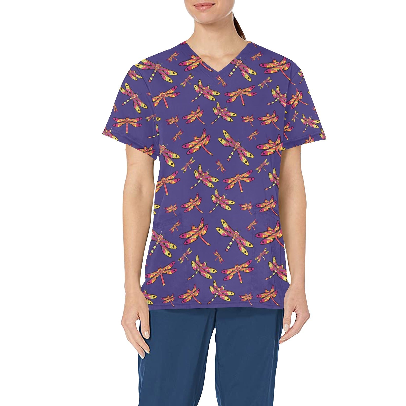 Gathering Purple All Over Print Scrub Top Scrub Top e-joyer