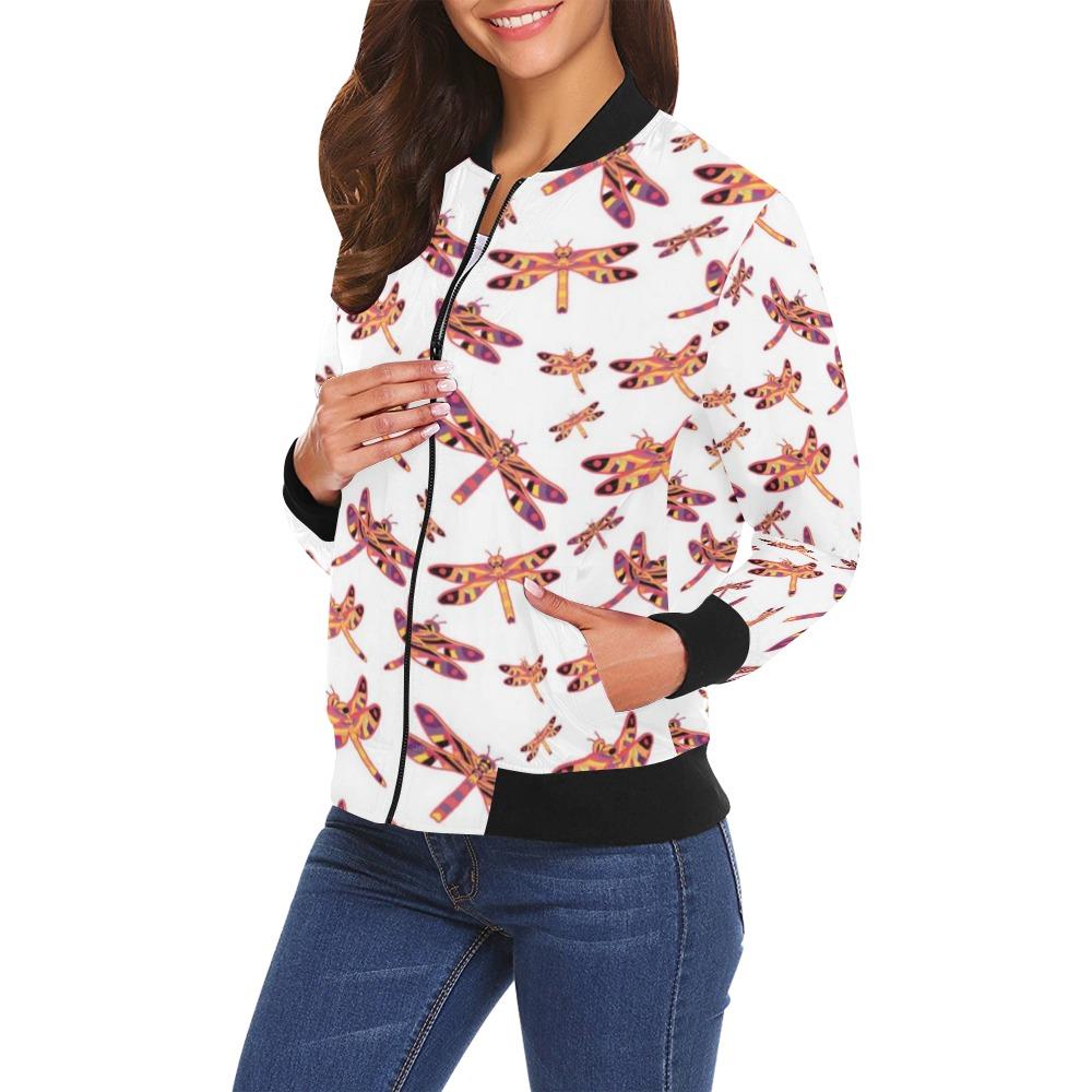 Gathering White All Over Print Bomber Jacket for Women (Model H19) Jacket e-joyer