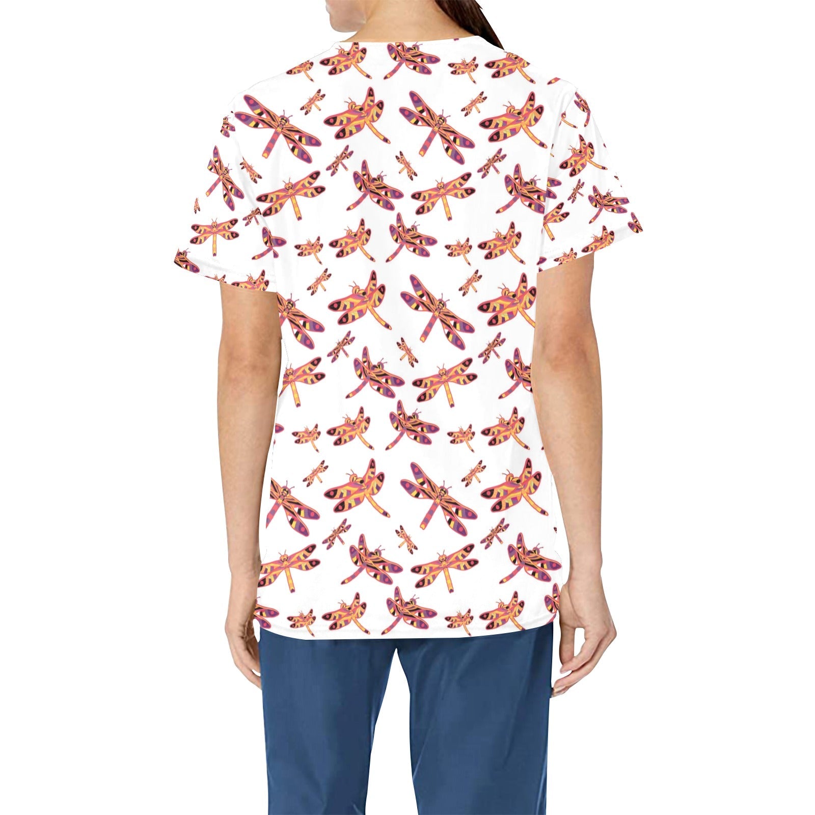 Gathering White All Over Print Scrub Top Scrub Top e-joyer