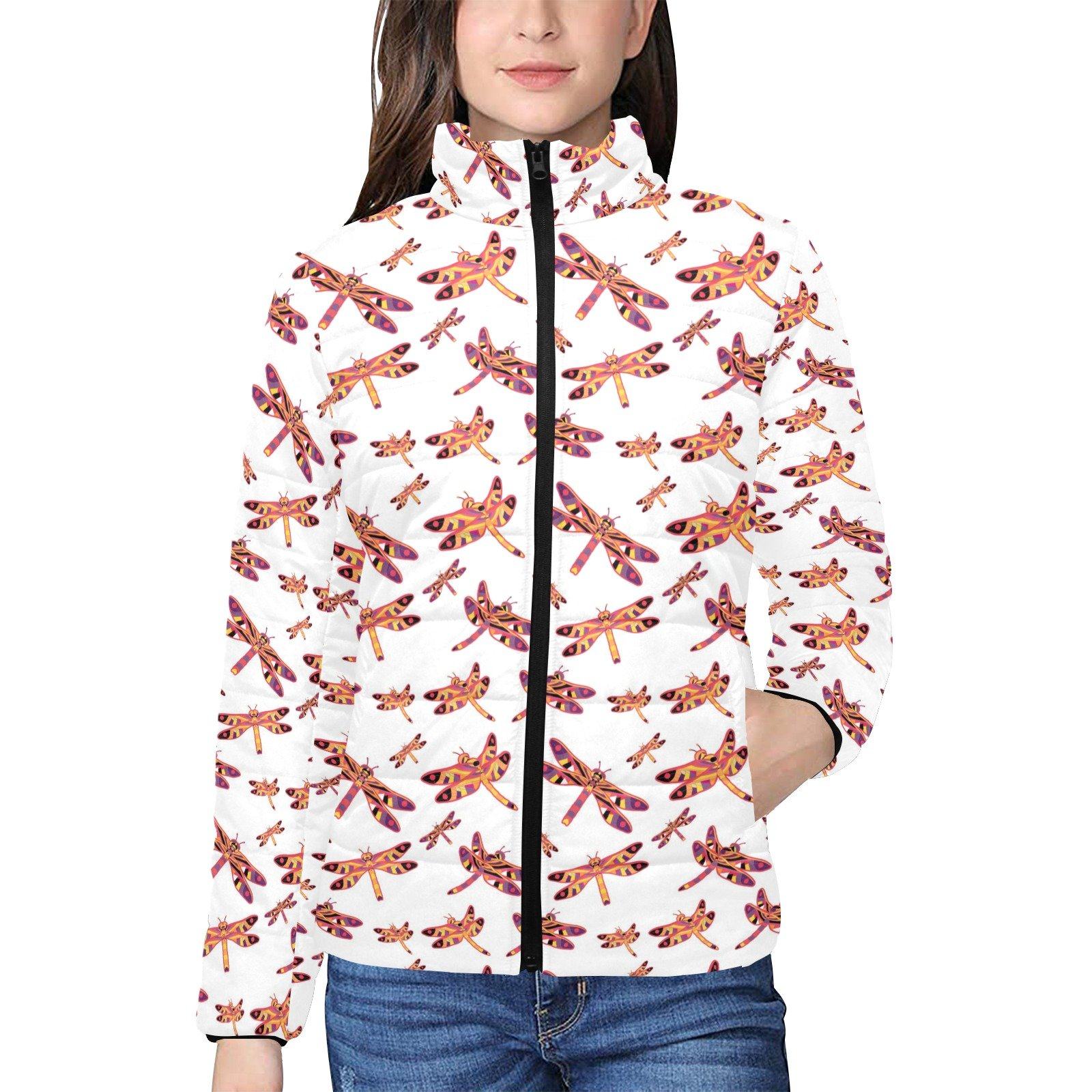 Gathering White Women's Stand Collar Padded Jacket (Model H41) jacket e-joyer