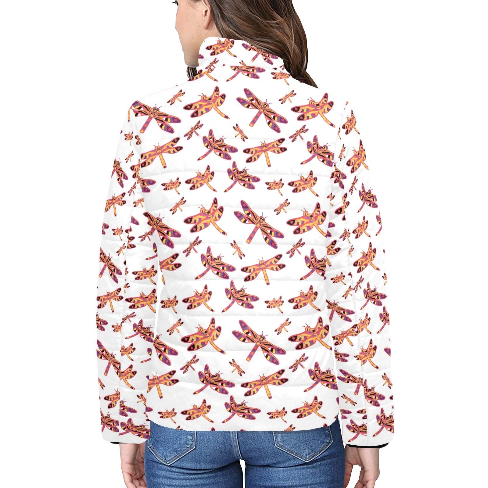 Gathering White Women's Stand Collar Padded Jacket (Model H41) jacket e-joyer