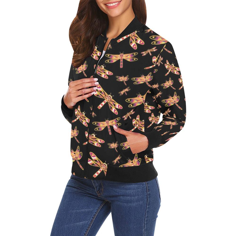 Gathering Yellow Black All Over Print Bomber Jacket for Women (Model H19) Jacket e-joyer