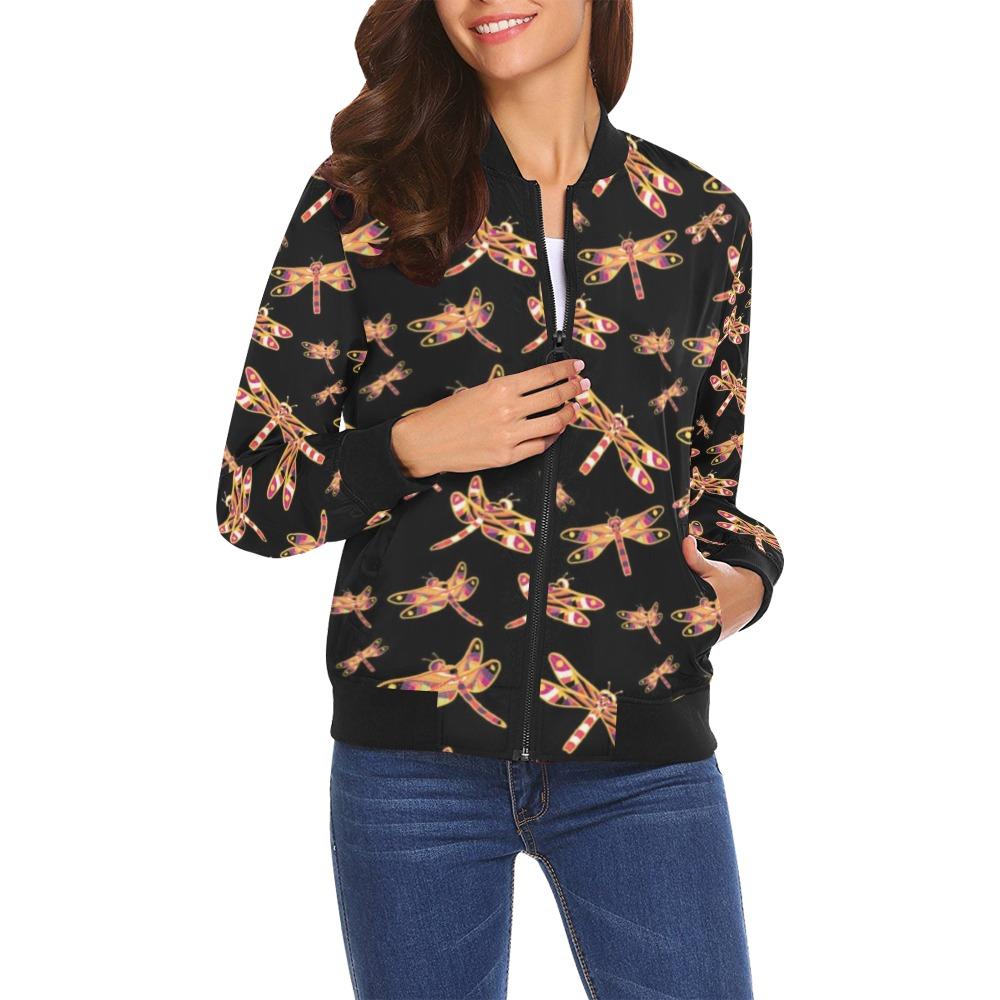 Gathering Yellow Black All Over Print Bomber Jacket for Women (Model H19) Jacket e-joyer