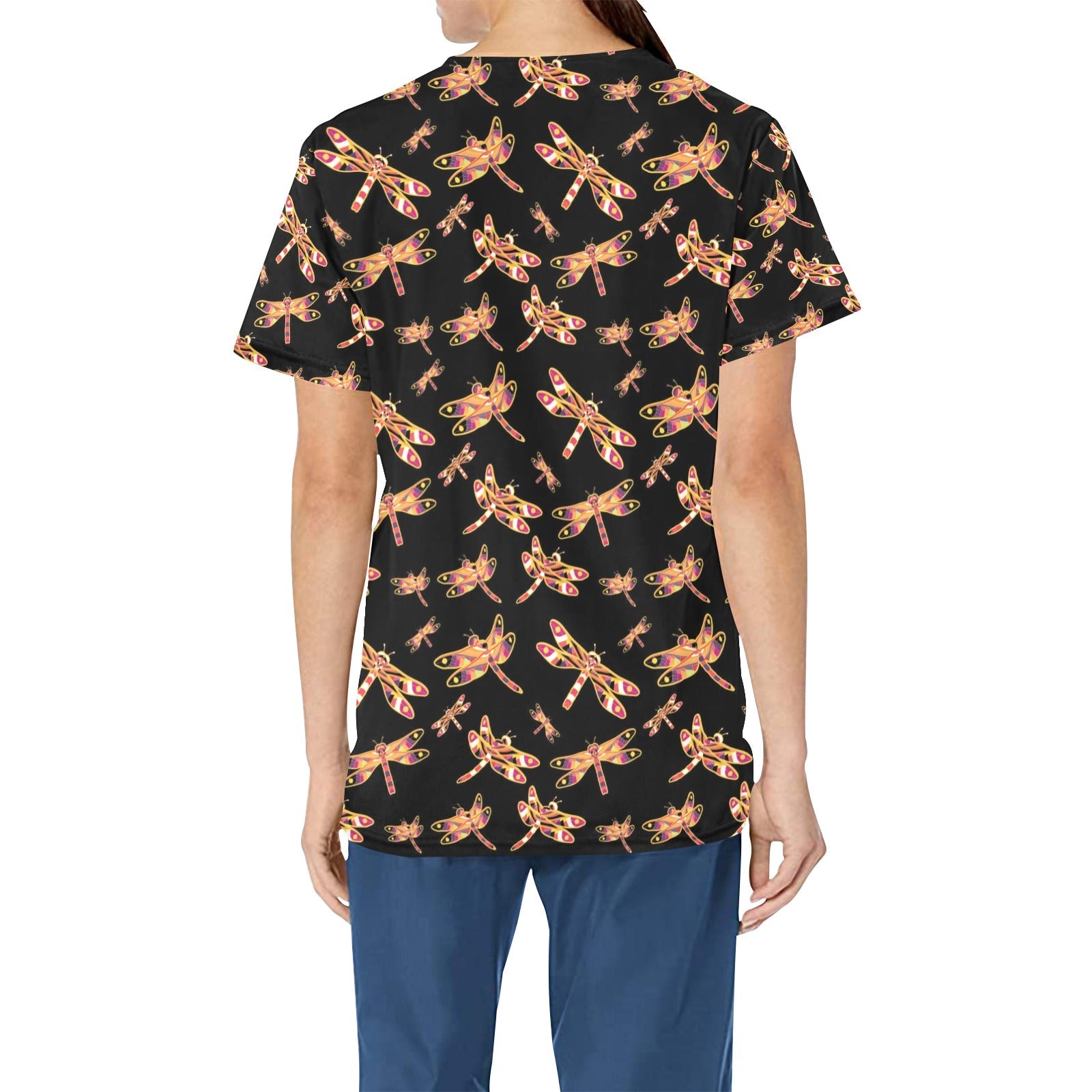 Gathering Yellow Black All Over Print Scrub Top Scrub Top e-joyer 