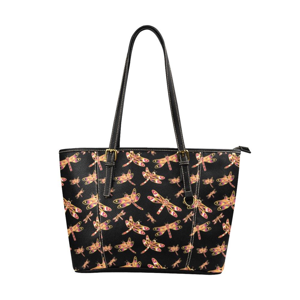 Gathering Yellow Black Leather Tote Bag/Large (Model 1640) Leather Tote Bag (1640) e-joyer