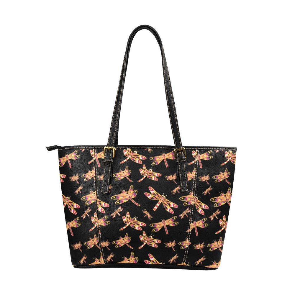 Gathering Yellow Black Leather Tote Bag/Large (Model 1640) Leather Tote Bag (1640) e-joyer