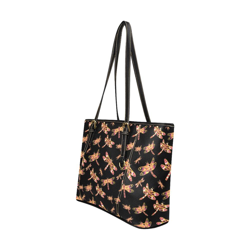 Gathering Yellow Black Leather Tote Bag/Large (Model 1640) Leather Tote Bag (1640) e-joyer