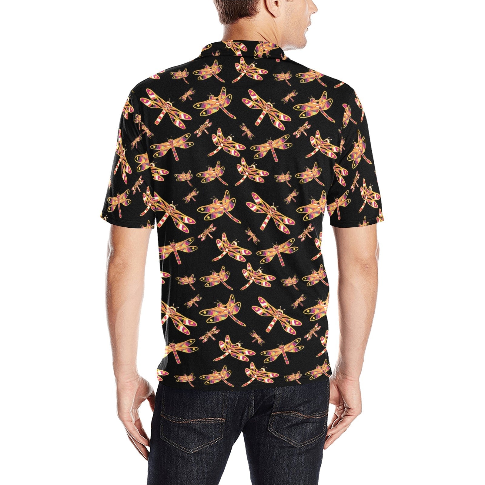 Gathering Yellow Black Men's All Over Print Polo Shirt (Model T55) Men's Polo Shirt (Model T55) e-joyer