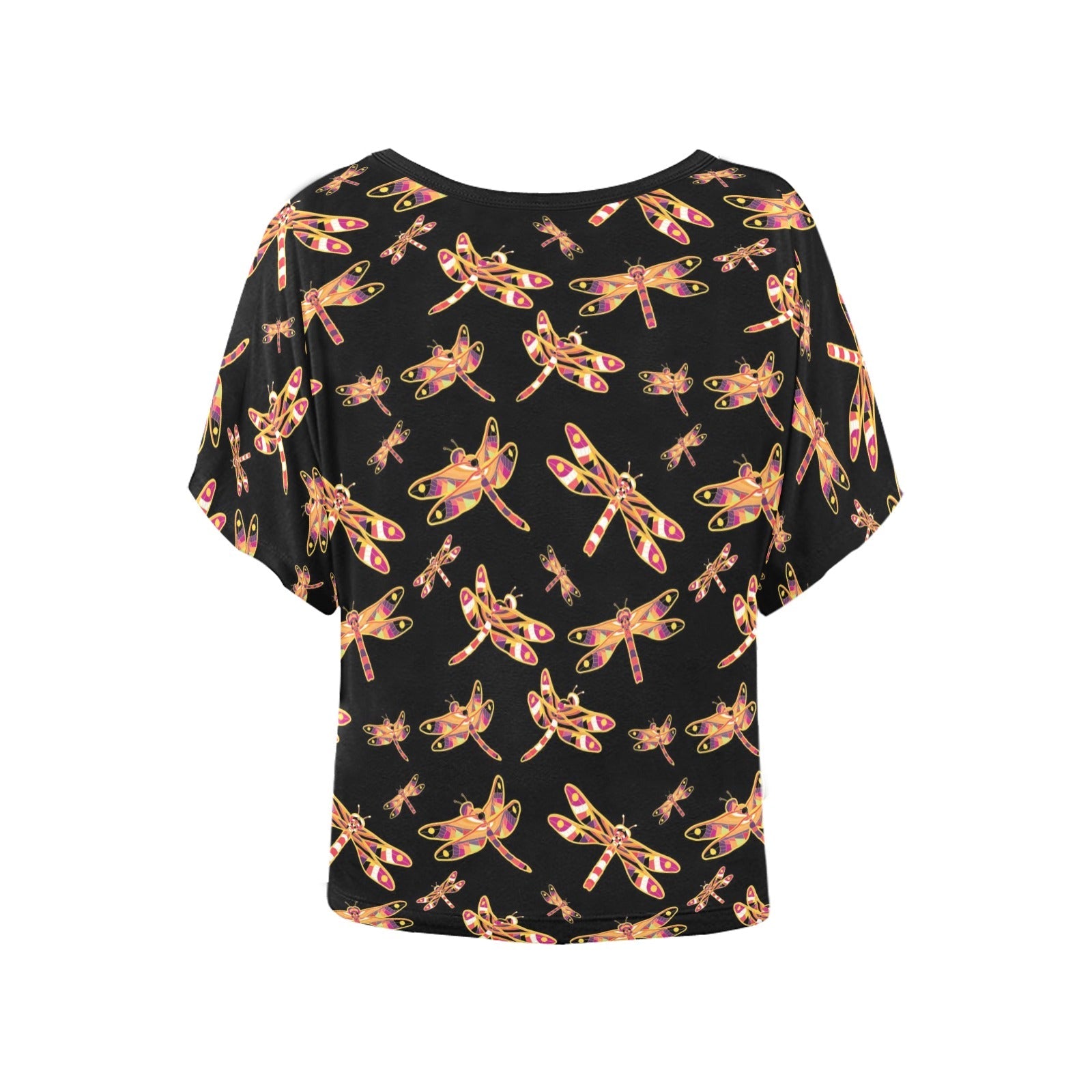 Gathering Yellow Black Women's Batwing-Sleeved Blouse T shirt (Model T44) Women's Batwing-Sleeved Blouse T shirt (T44) e-joyer