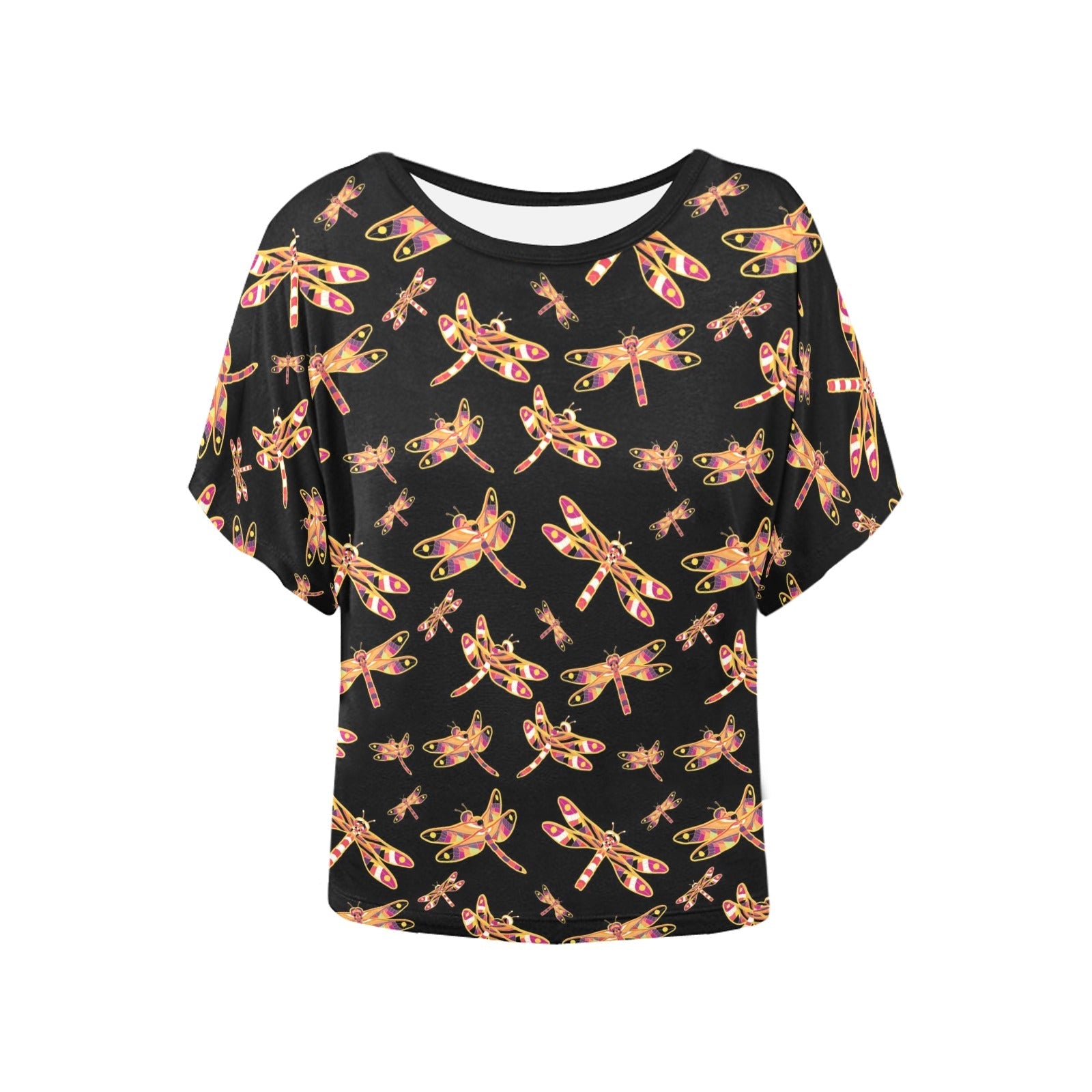 Gathering Yellow Black Women's Batwing-Sleeved Blouse T shirt (Model T44) Women's Batwing-Sleeved Blouse T shirt (T44) e-joyer