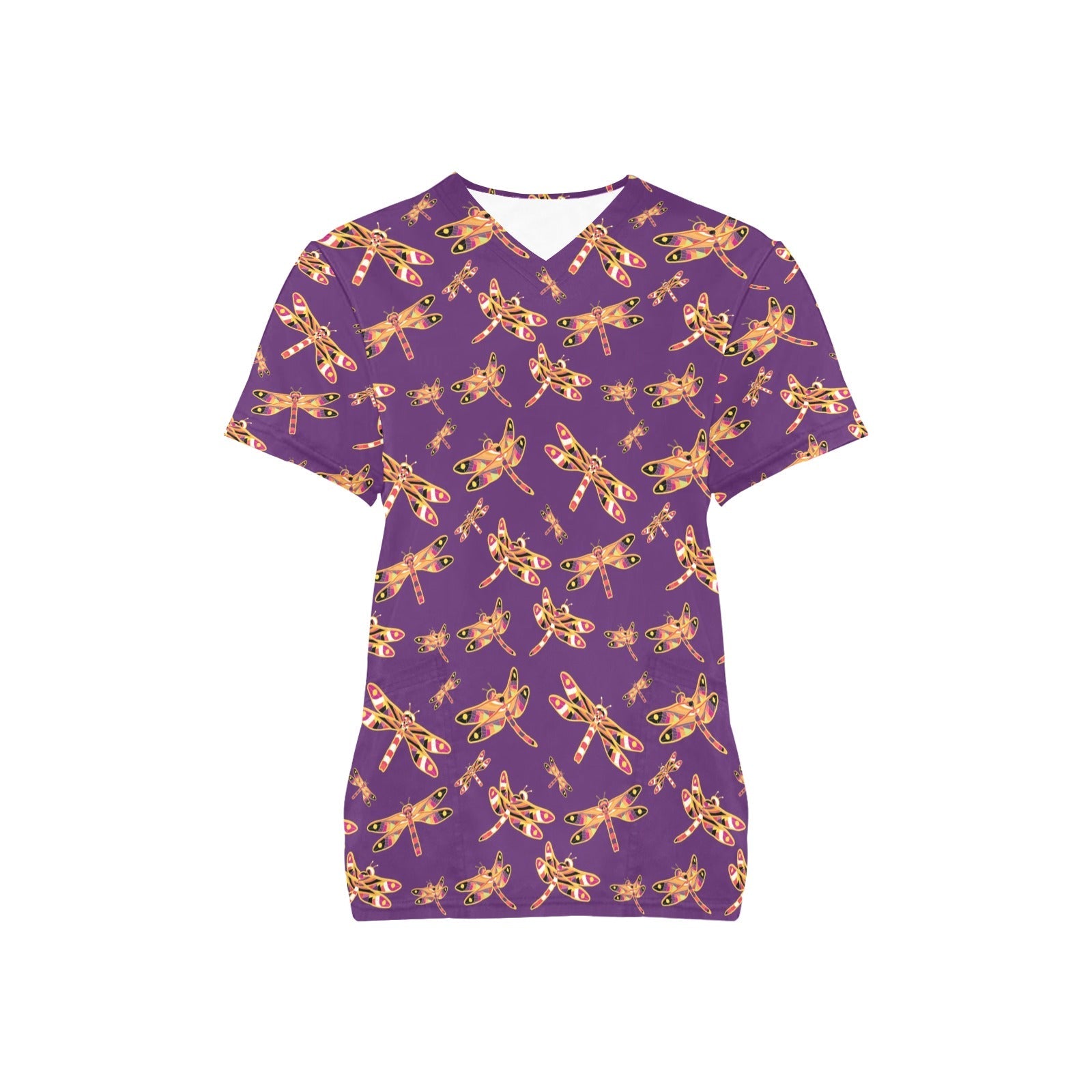 Gathering Yellow Purple All Over Print Scrub Top Scrub Top e-joyer