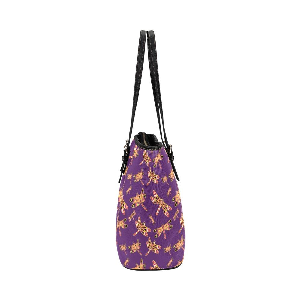 Gathering Yellow Purple Leather Tote Bag/Large (Model 1640) Leather Tote Bag (1640) e-joyer