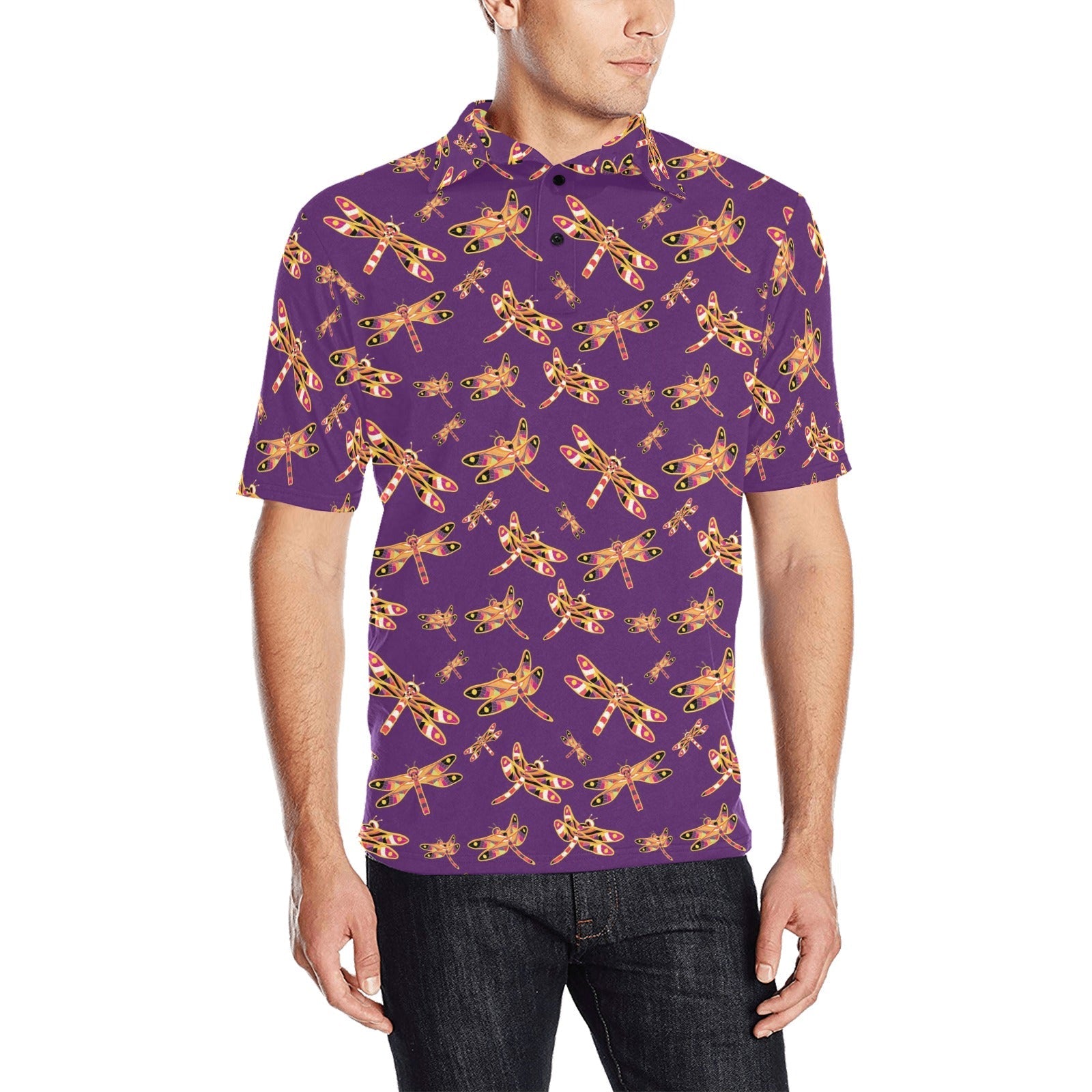 Gathering Yellow Purple Men's All Over Print Polo Shirt (Model T55) Men's Polo Shirt (Model T55) e-joyer