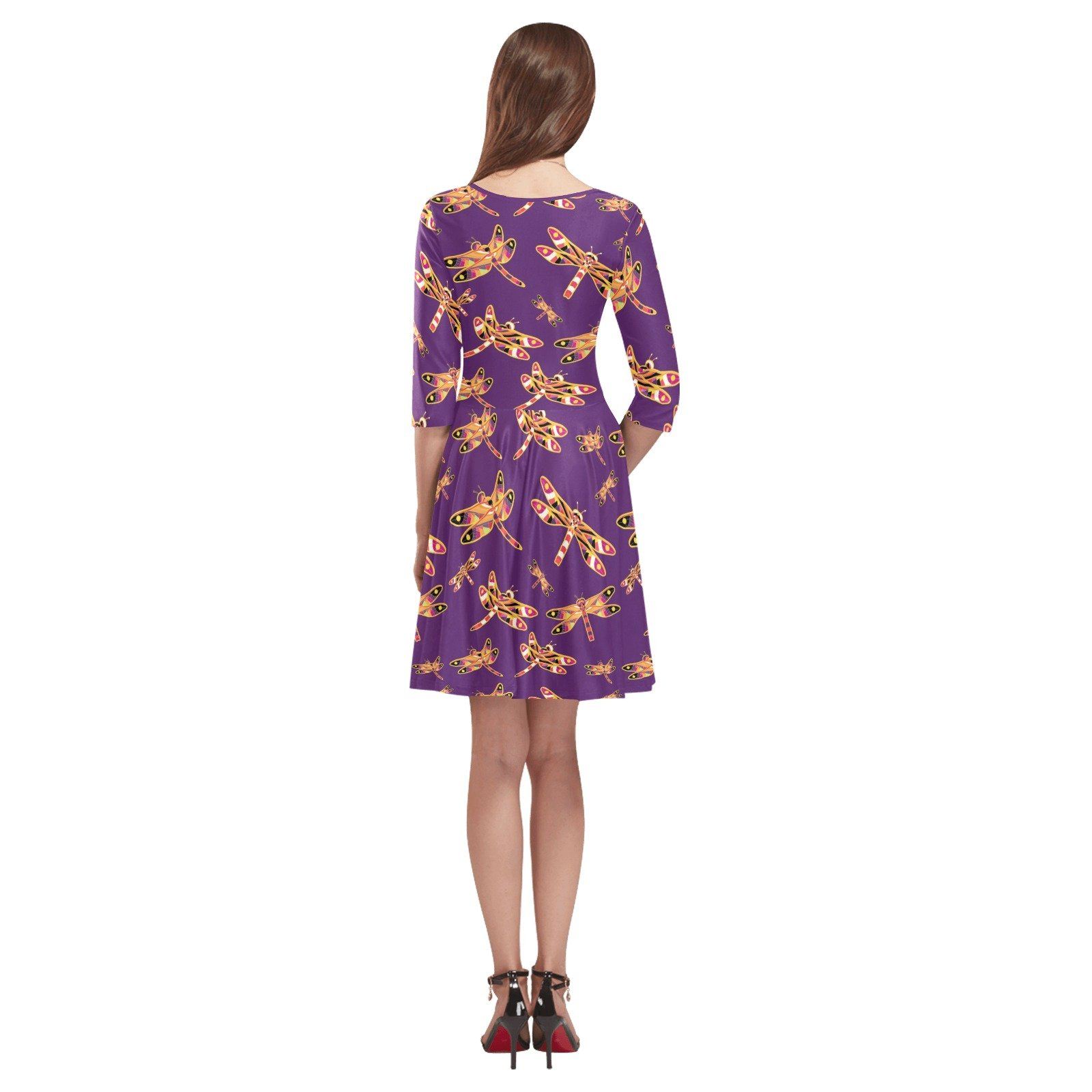 Gathering Yellow Purple Tethys Half-Sleeve Skater Dress(Model D20) Tethys Half-Sleeve Skater Dress (D20) e-joyer 