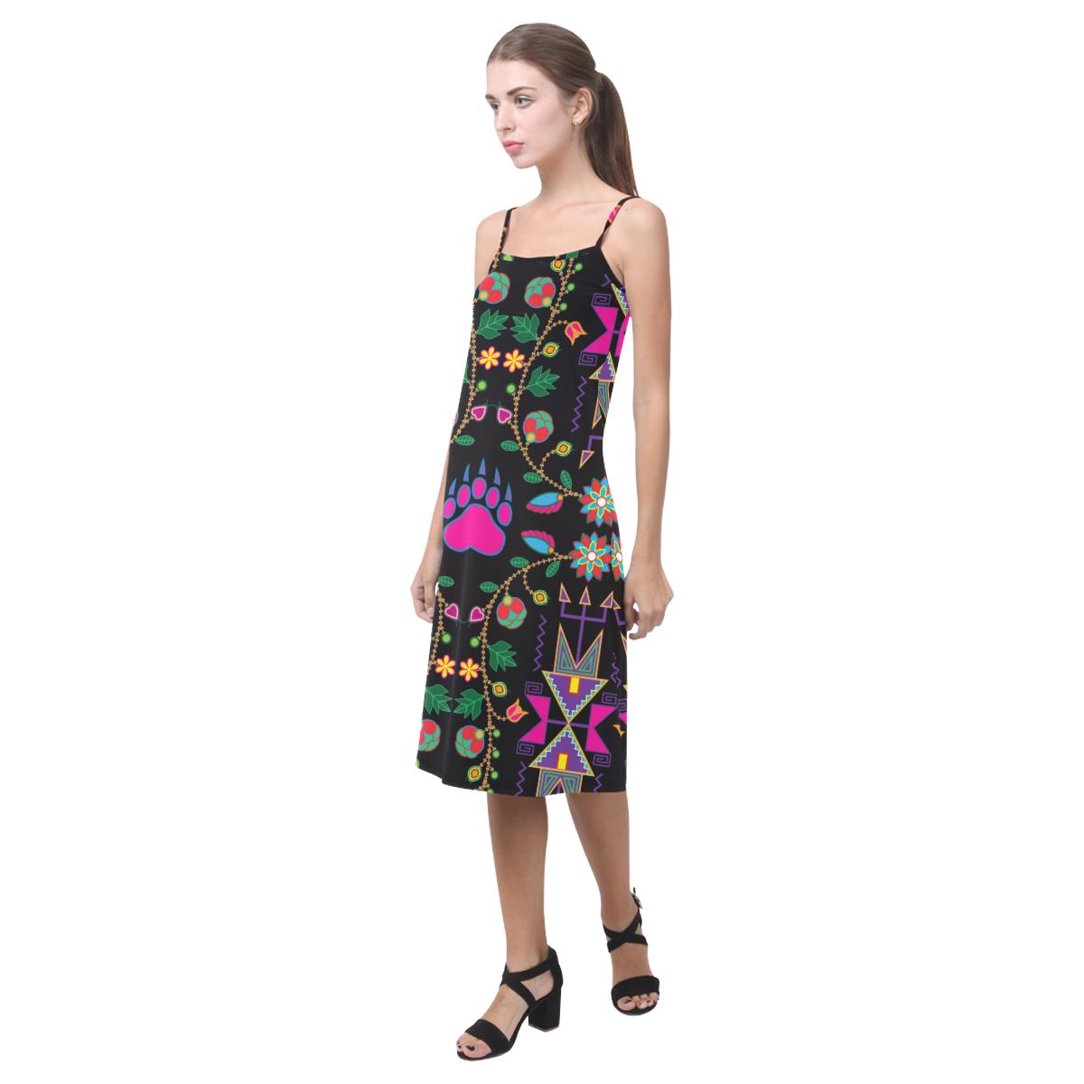 Geometric Floral Fall - Black Alcestis Slip Dress (Model D05) Alcestis Slip Dress (D05) e-joyer 