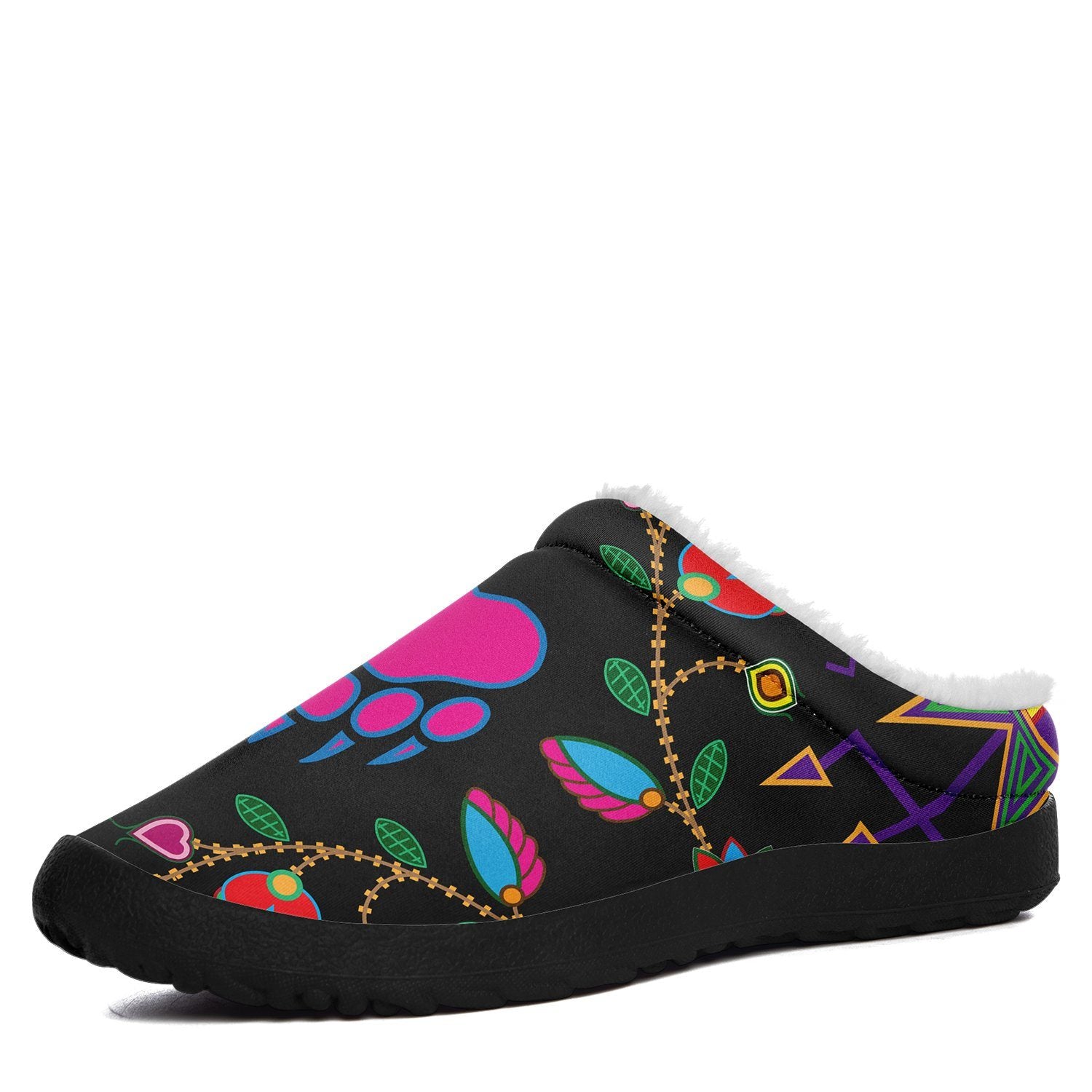 Geometric Floral Fall Black Ikinnii Indoor Slipper 49 Dzine