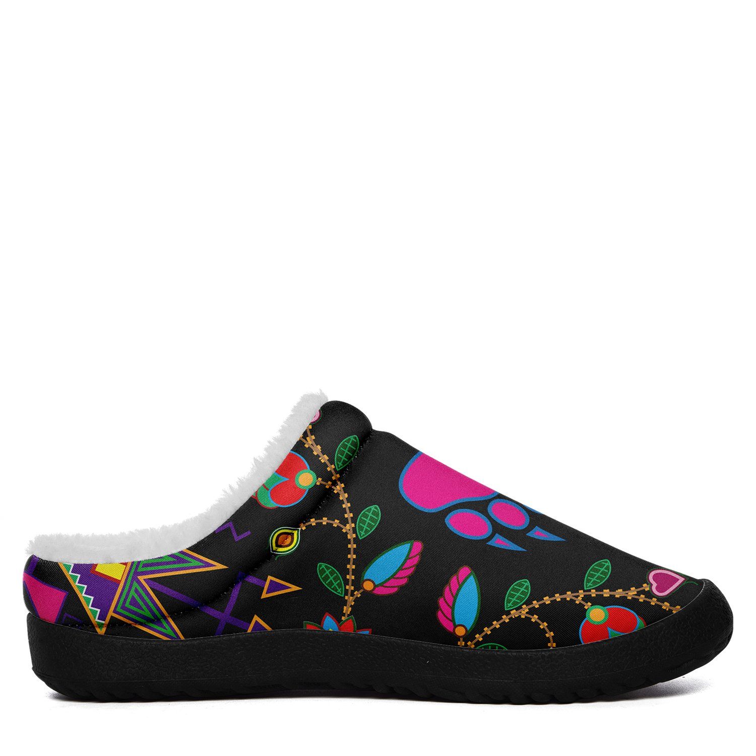 Geometric Floral Fall Black Ikinnii Indoor Slipper 49 Dzine