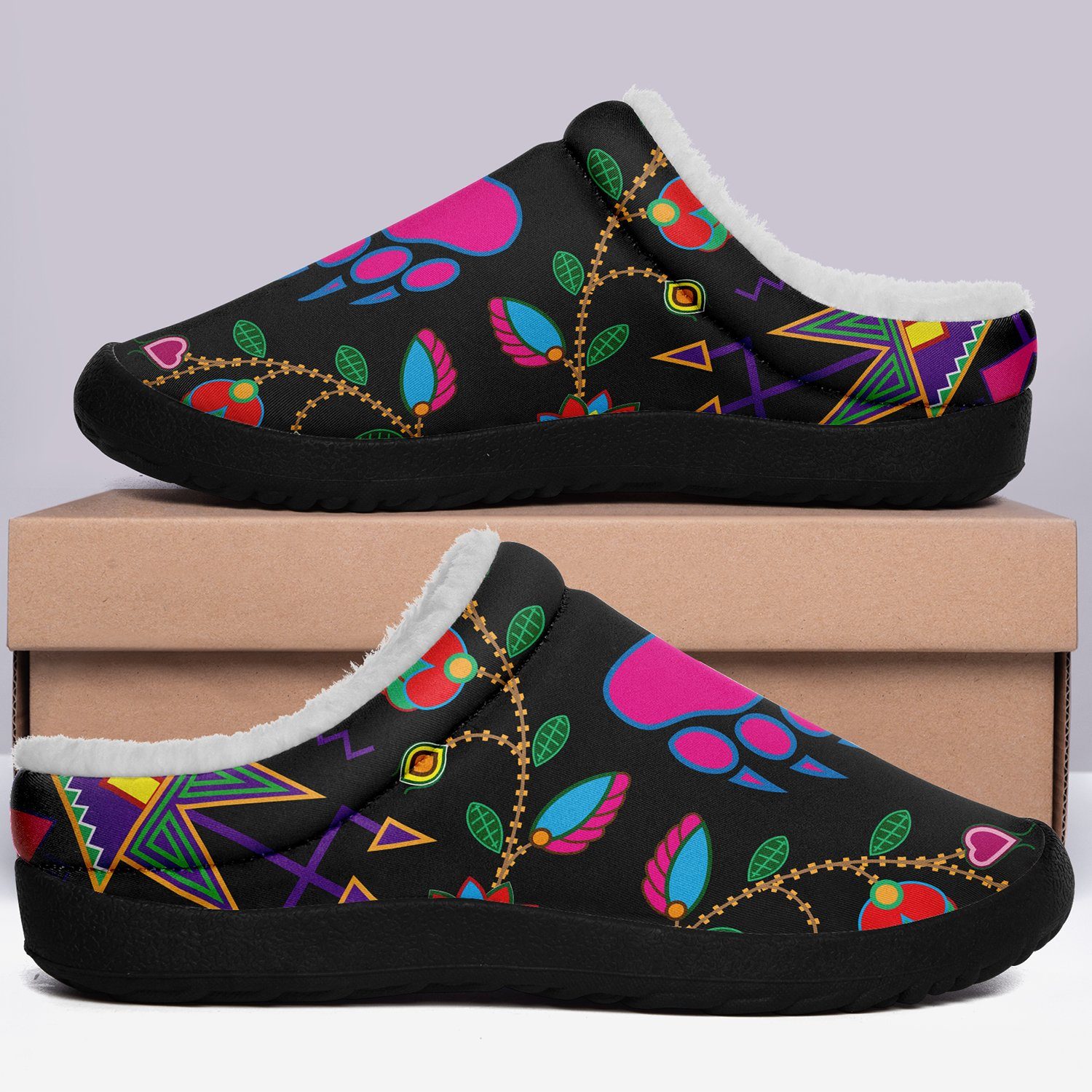 Geometric Floral Fall Black Ikinnii Indoor Slipper 49 Dzine