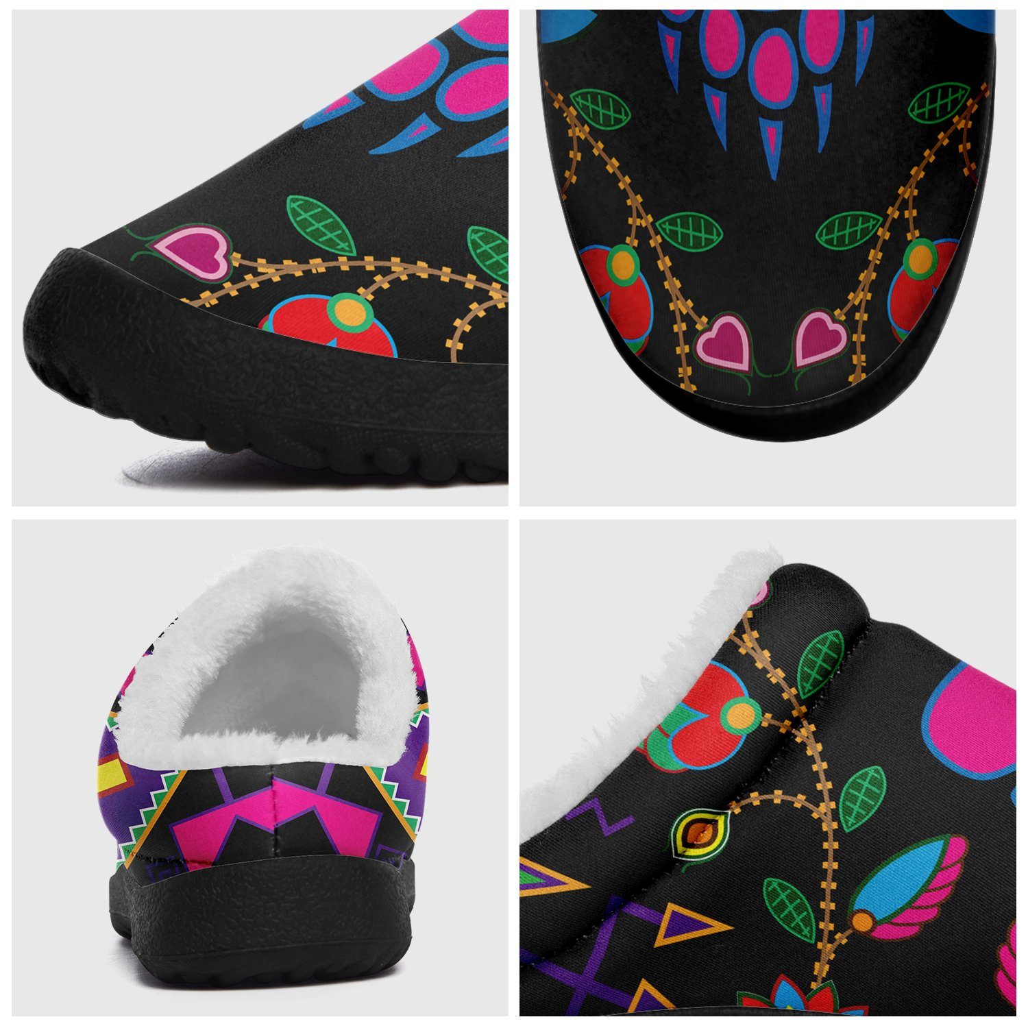 Geometric Floral Fall Black Ikinnii Indoor Slipper 49 Dzine
