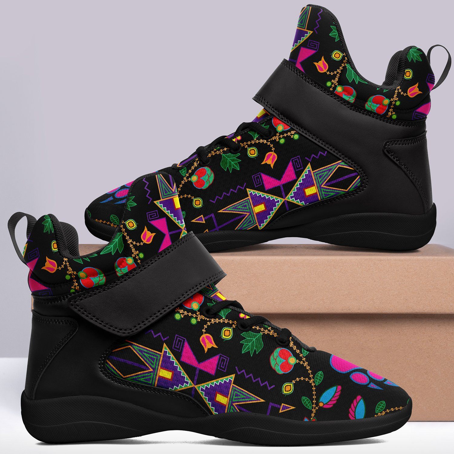 Geometric Floral Fall Black Ipottaa Basketball / Sport High Top Shoes - Black Sole 49 Dzine