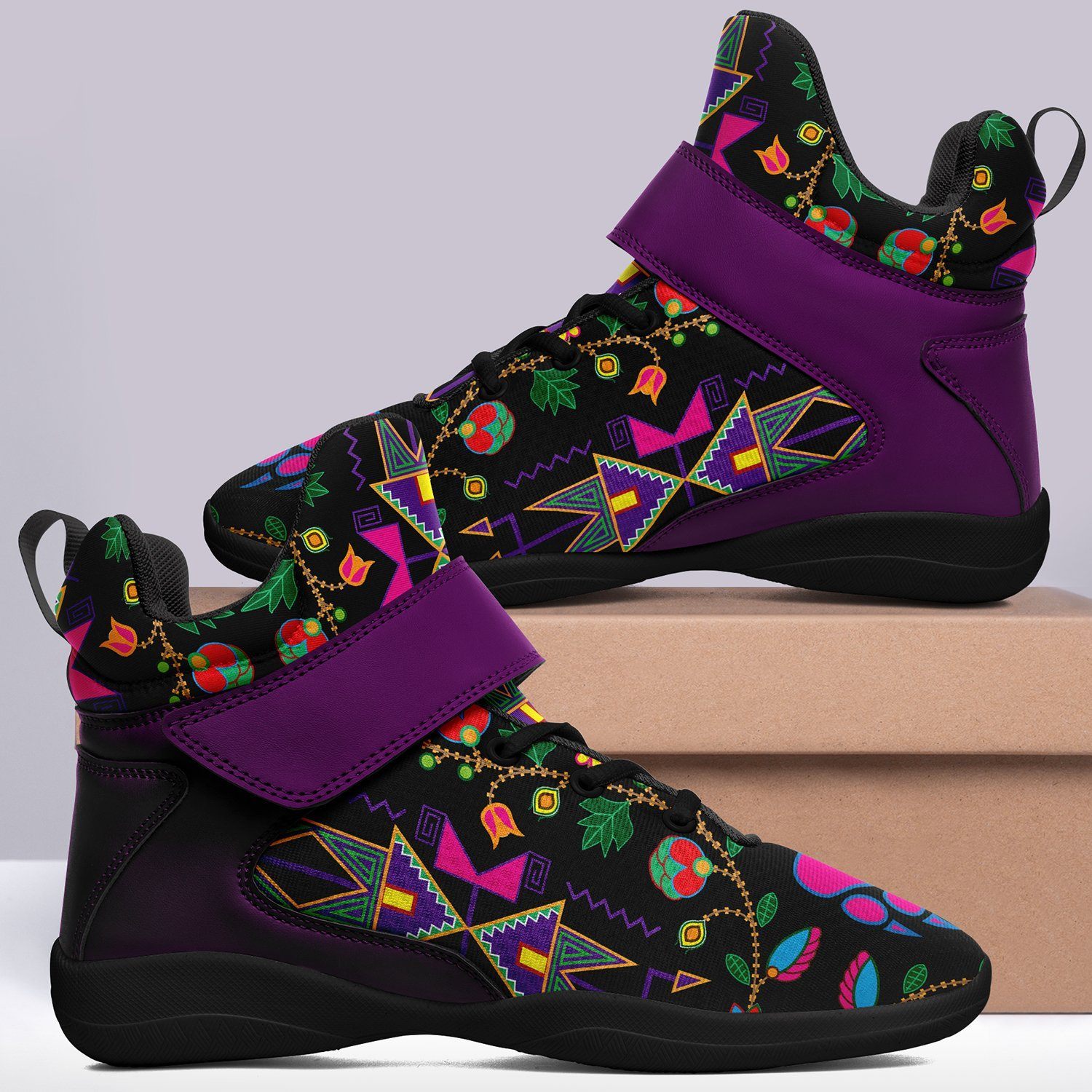 Geometric Floral Fall Black Ipottaa Basketball / Sport High Top Shoes - Black Sole 49 Dzine