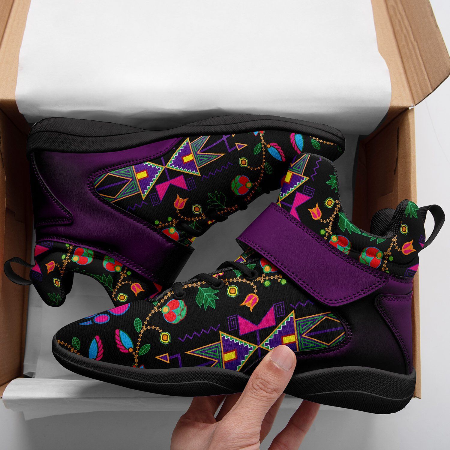 Geometric Floral Fall Black Ipottaa Basketball / Sport High Top Shoes - Black Sole 49 Dzine