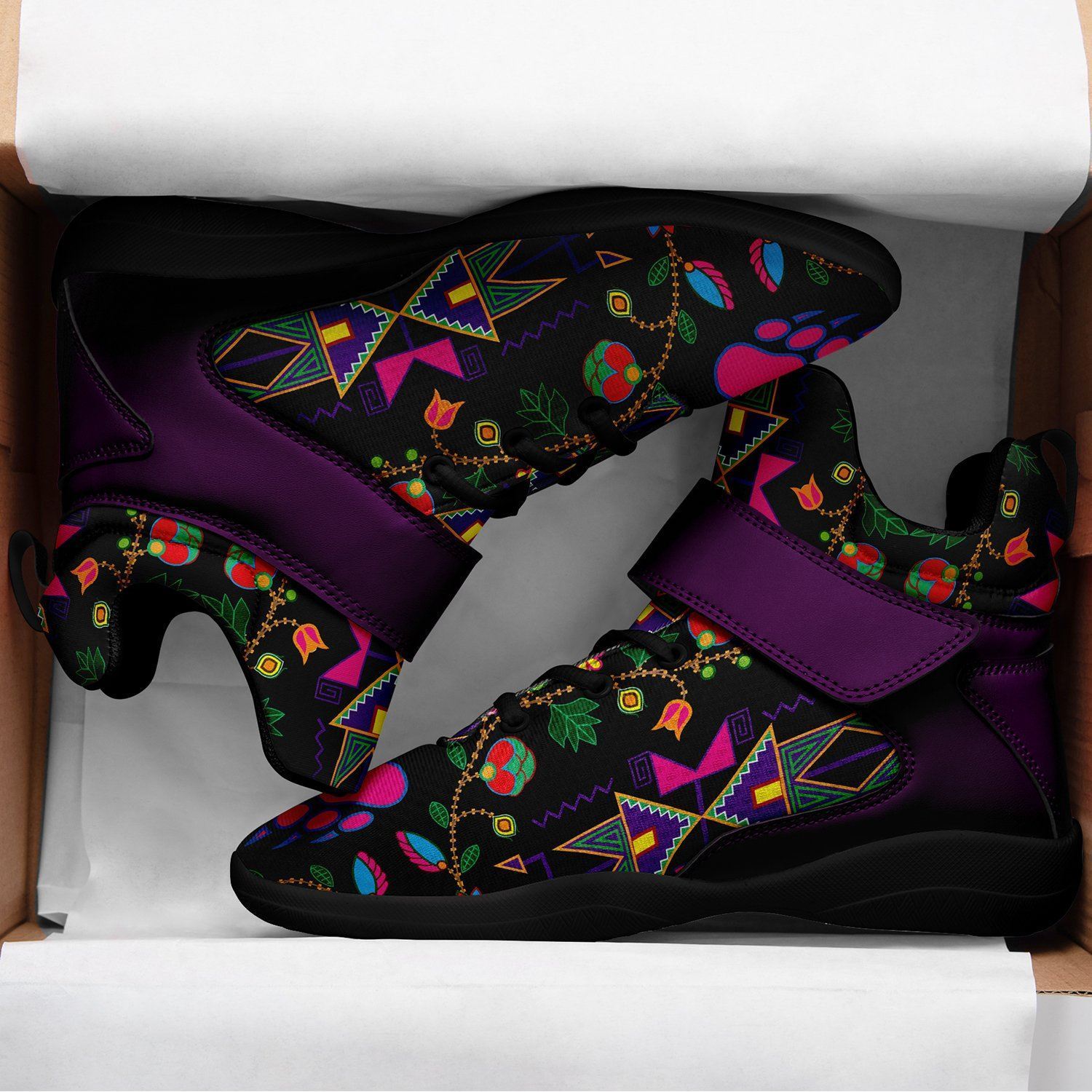 Geometric Floral Fall Black Ipottaa Basketball / Sport High Top Shoes - Black Sole 49 Dzine