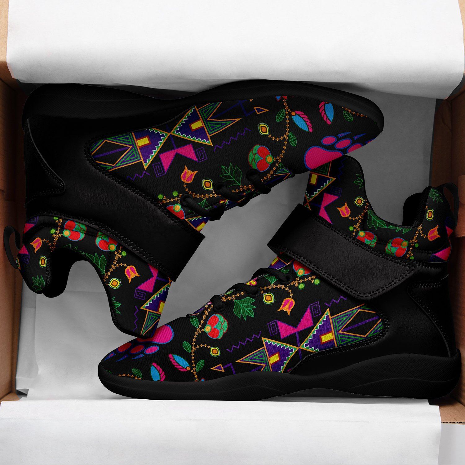 Geometric Floral Fall Black Ipottaa Basketball / Sport High Top Shoes - Black Sole 49 Dzine