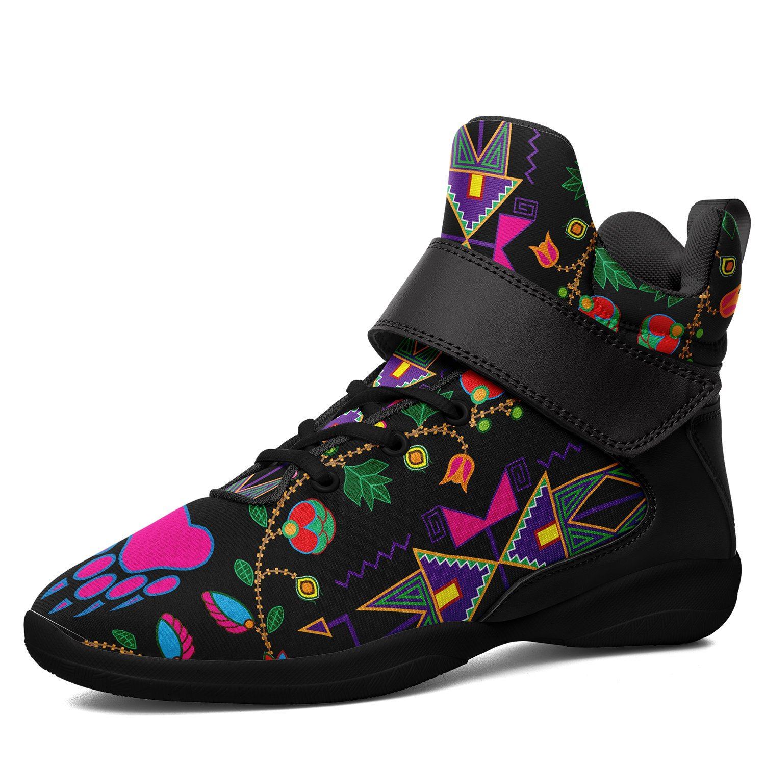 Geometric Floral Fall Black Ipottaa Basketball / Sport High Top Shoes - Black Sole 49 Dzine US Women 8.5 / US Men 7 / EUR 40 Black Sole with Black Strap