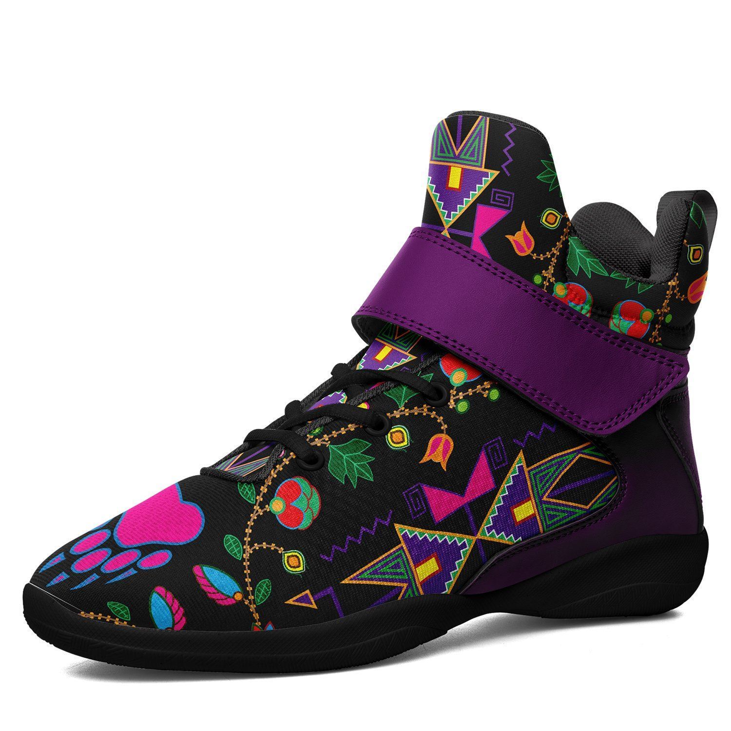 Geometric Floral Fall Black Ipottaa Basketball / Sport High Top Shoes - Black Sole 49 Dzine US Women 8.5 / US Men 7 / EUR 40 Black Sole with Indigo Strap