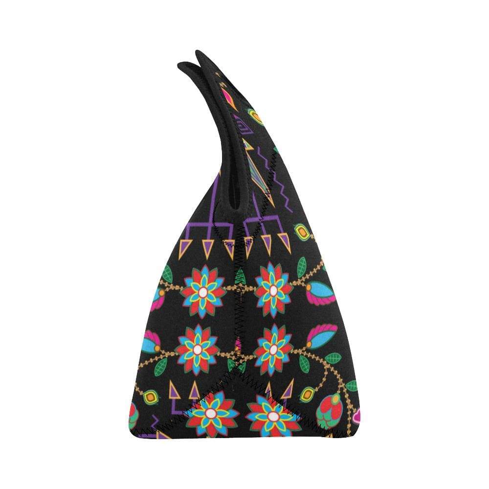 Geometric Floral Fall-Black Neoprene Lunch Bag/Small (Model 1669) Neoprene Lunch Bag/Small (1669) e-joyer