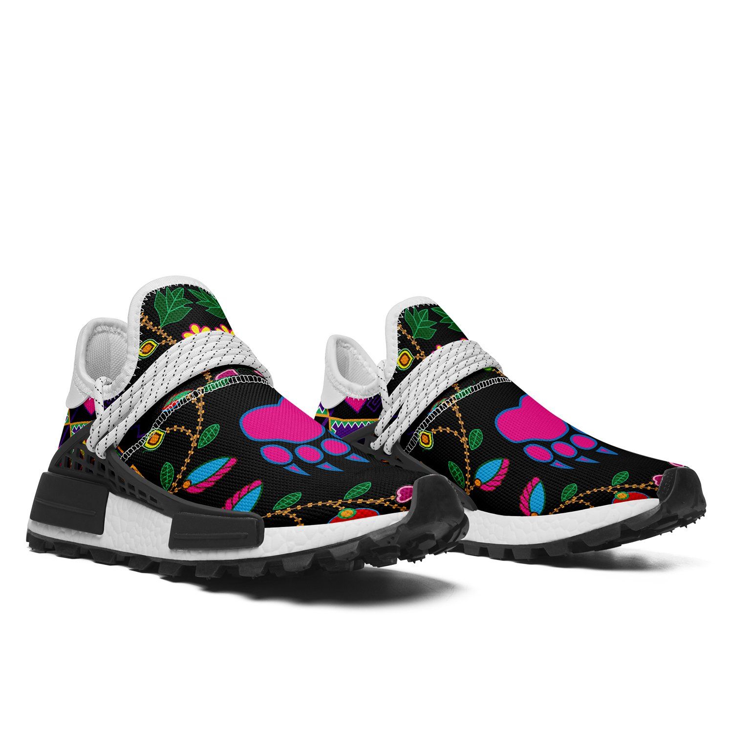 Geometric Floral Fall Black Okaki Sneakers Shoes 49 Dzine