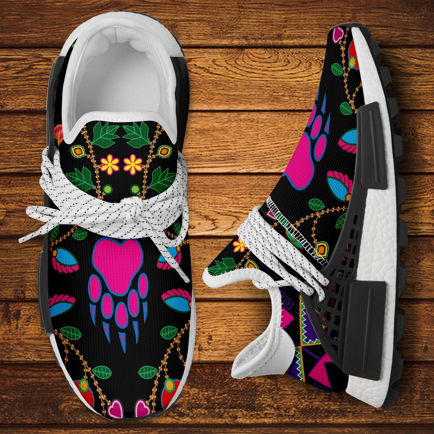 Geometric Floral Fall Black Okaki Sneakers Shoes 49 Dzine