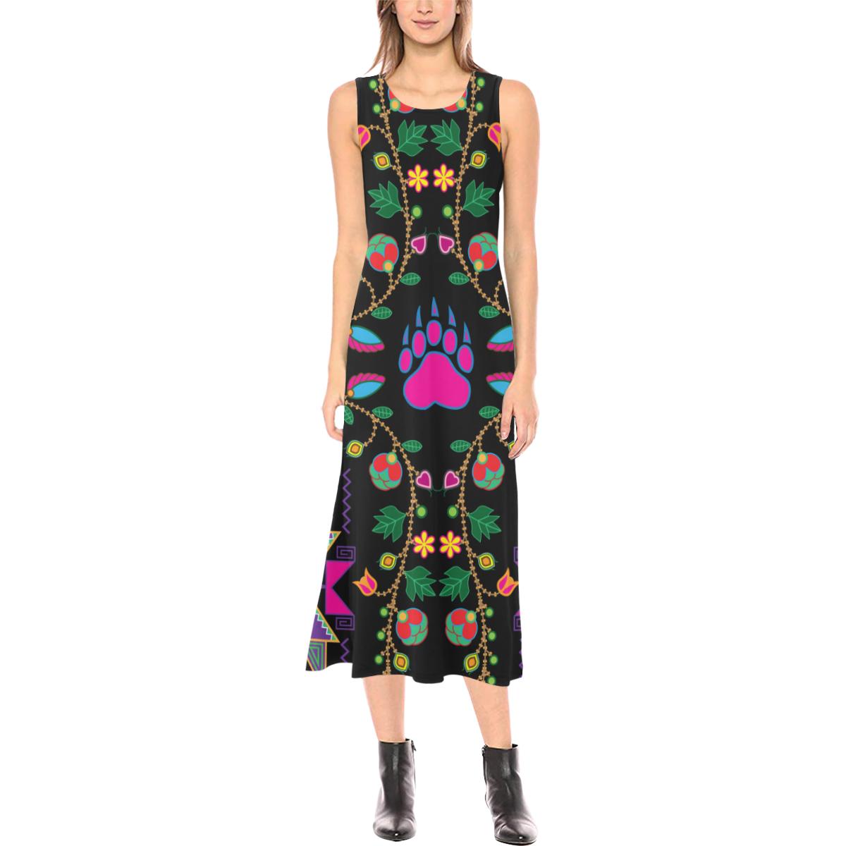 Geometric Floral Fall - Black Phaedra Sleeveless Open Fork Long Dress (Model D08) Phaedra Sleeveless Open Fork Long Dress (D08) e-joyer