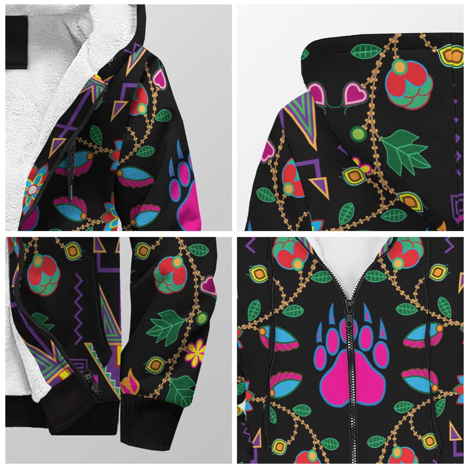 Geometric Floral Fall Black Sherpa Hoodie 49 Dzine