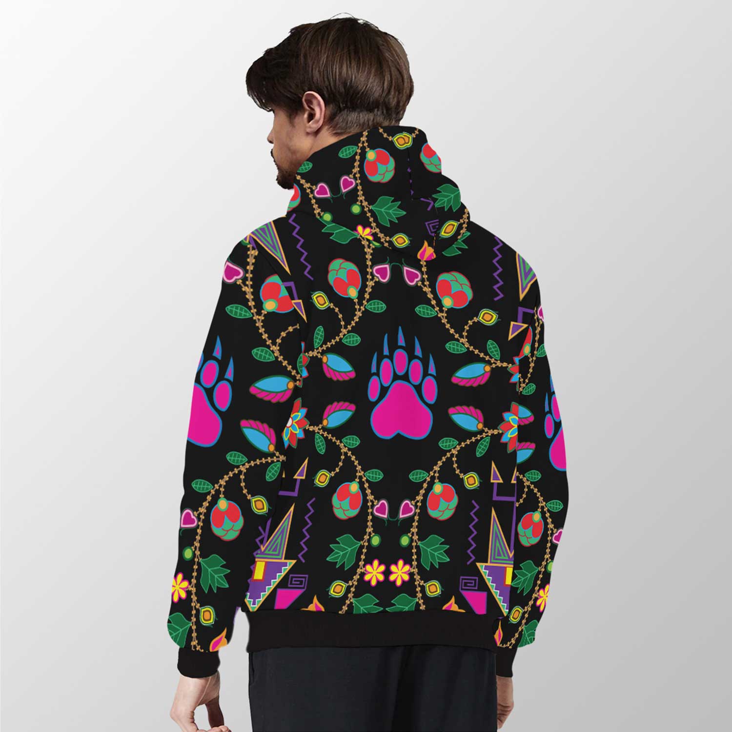 Geometric Floral Fall Black Sherpa Hoodie 49 Dzine 