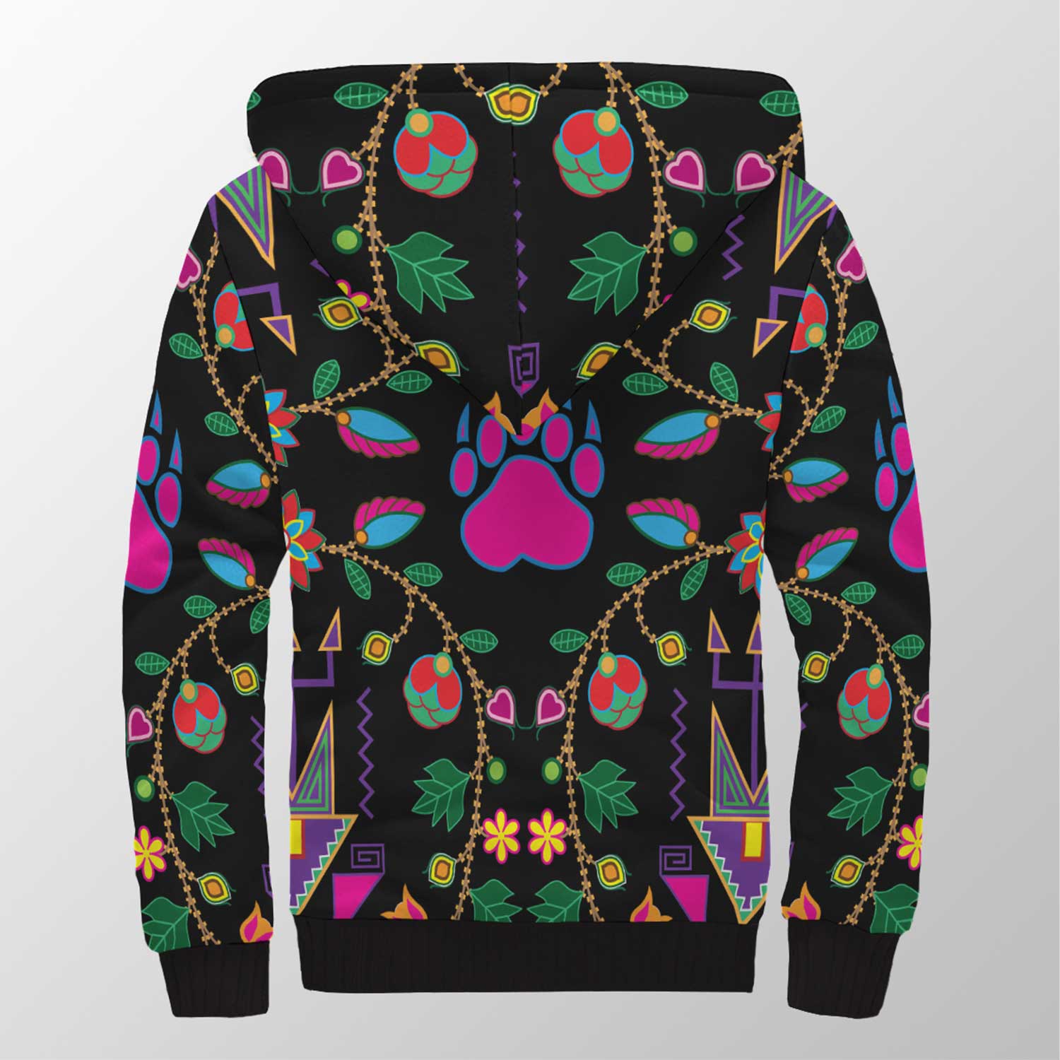 Geometric Floral Fall Black Sherpa Hoodie 49 Dzine