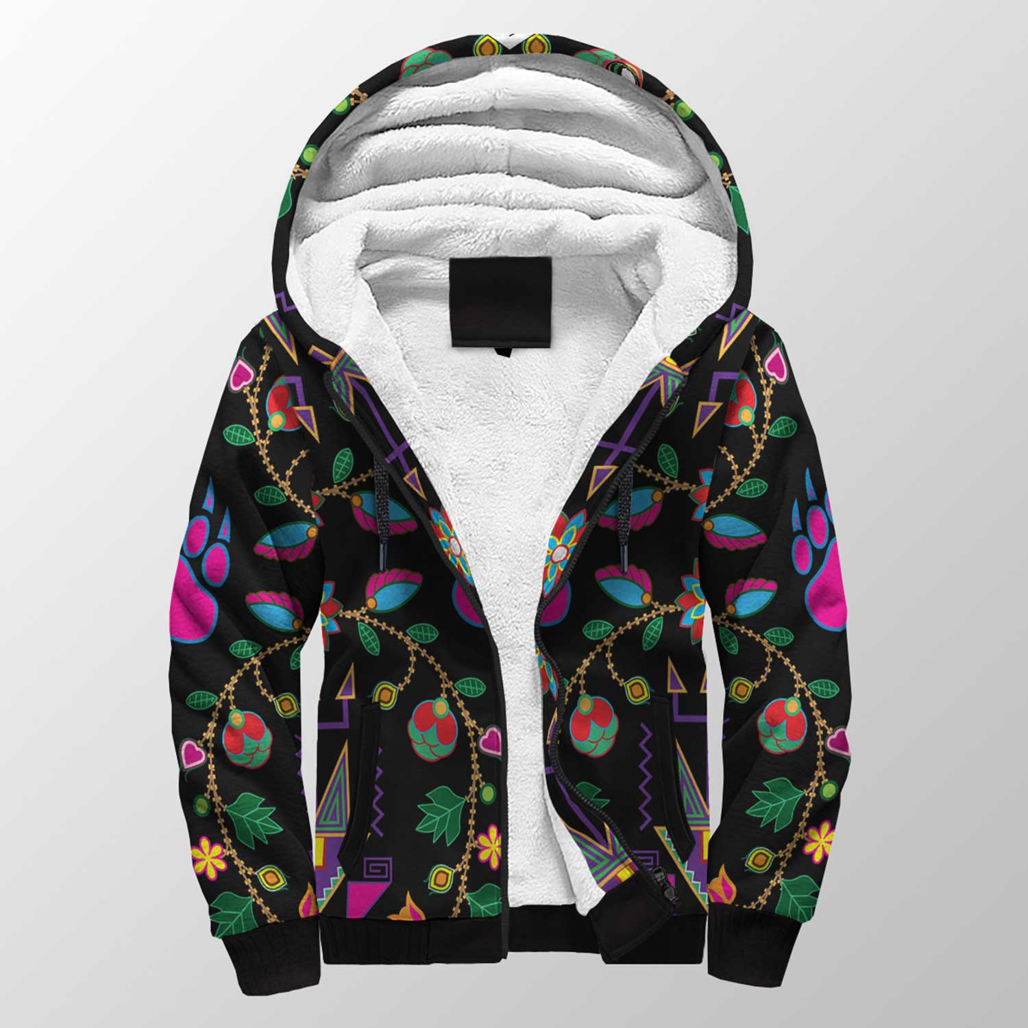 Geometric Floral Fall Black Sherpa Hoodie 49 Dzine