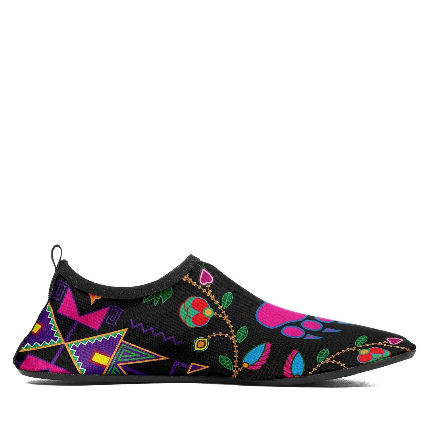Geometric Floral Fall Black Sockamoccs Kid's Slip On Shoes 49 Dzine