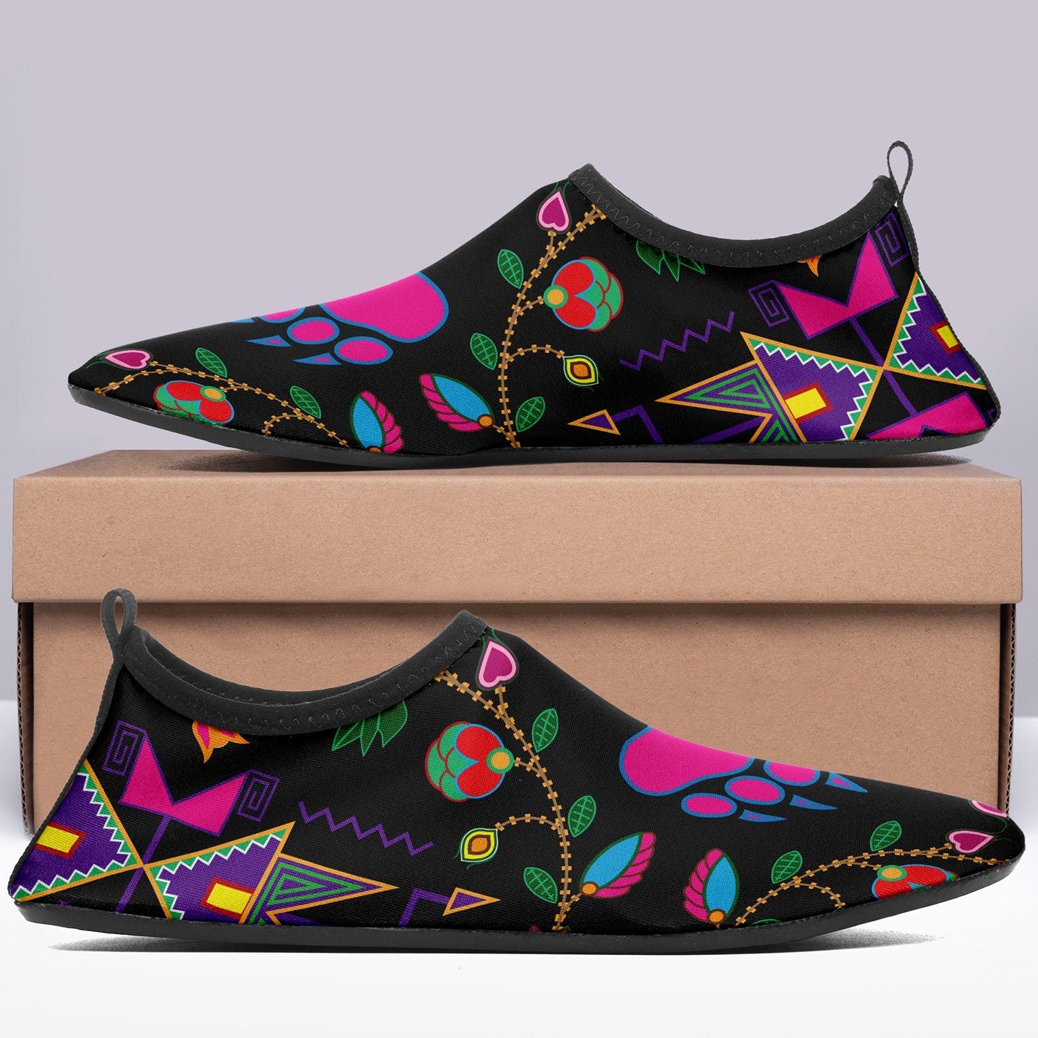 Geometric Floral Fall Black Sockamoccs Slip On Shoes 49 Dzine