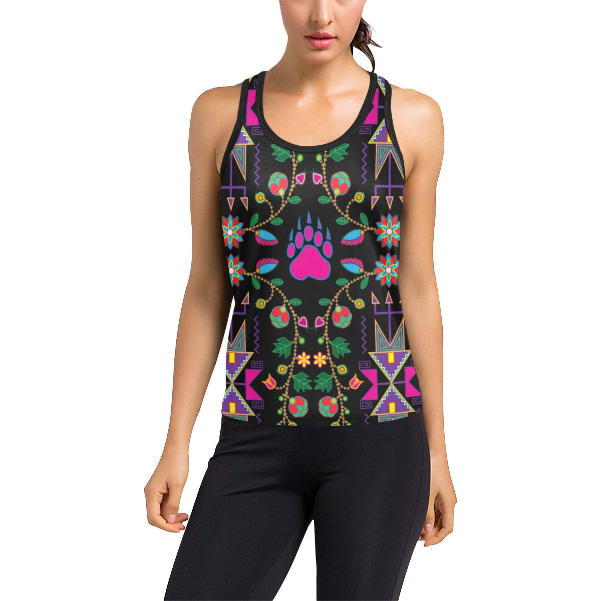 Geometric Floral Fall-Black Women's Racerback Tank Top (Model T60) Racerback Tank Top (T60) e-joyer