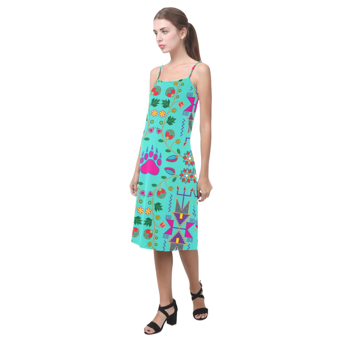 Geometric Floral Fall - Sky Alcestis Slip Dress (Model D05) Alcestis Slip Dress (D05) e-joyer