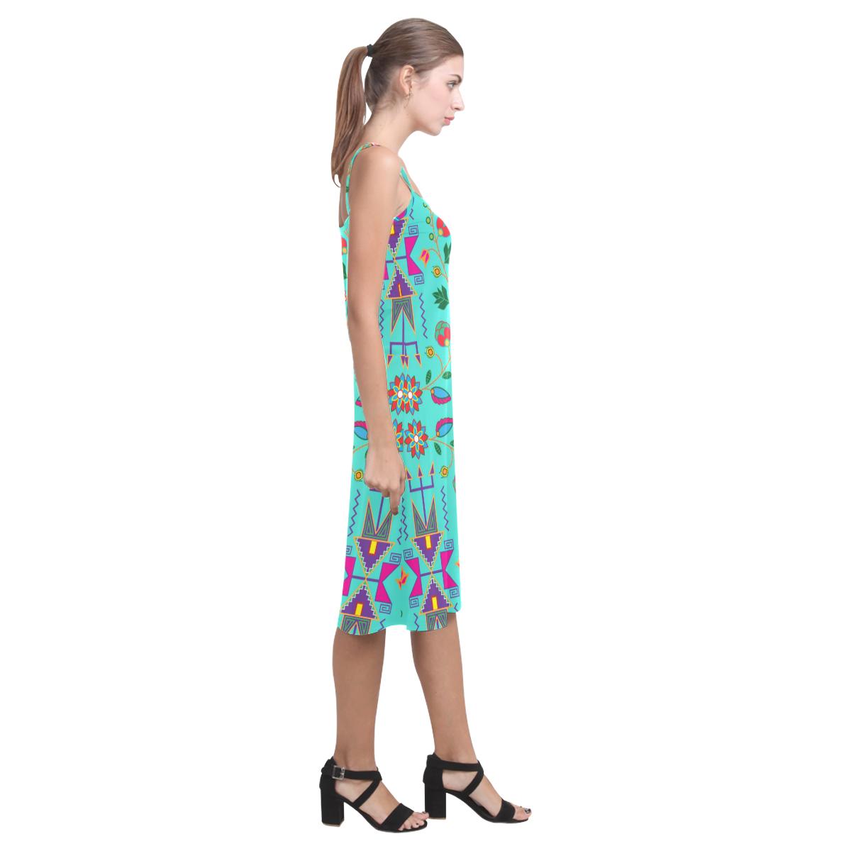 Geometric Floral Fall - Sky Alcestis Slip Dress (Model D05) Alcestis Slip Dress (D05) e-joyer