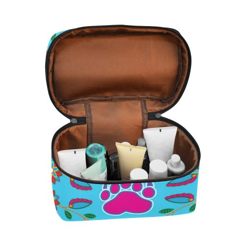 Geometric Floral Fall-Sky Blue Cosmetic Bag/Large (Model 1658) Cosmetic Bag e-joyer