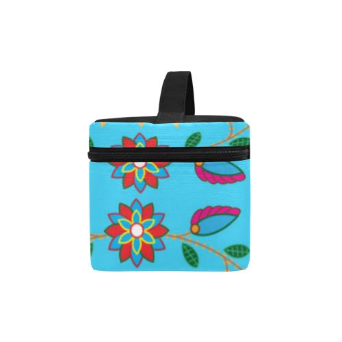 Geometric Floral Fall-Sky Blue Cosmetic Bag/Large (Model 1658) Cosmetic Bag e-joyer