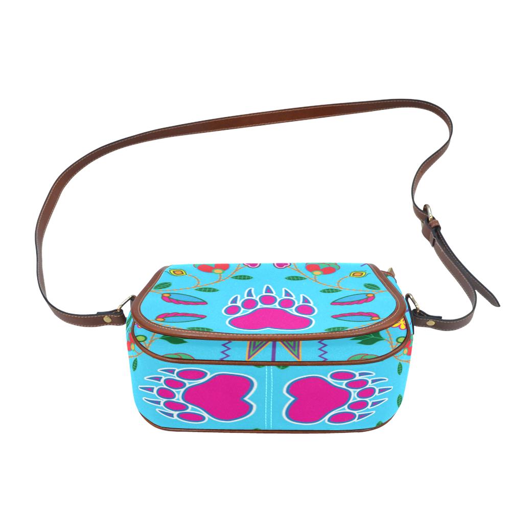Geometric Floral Fall - Sky Blue Saddle Bag/Small (Model 1649) Full Customization Saddle Bag/Small (Full Customization) e-joyer
