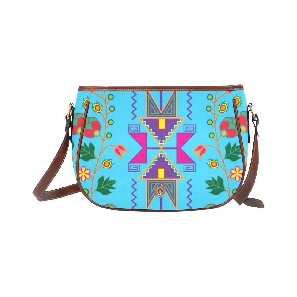 Geometric Floral Fall - Sky Blue Saddle Bag/Small (Model 1649) Full Customization Saddle Bag/Small (Full Customization) e-joyer