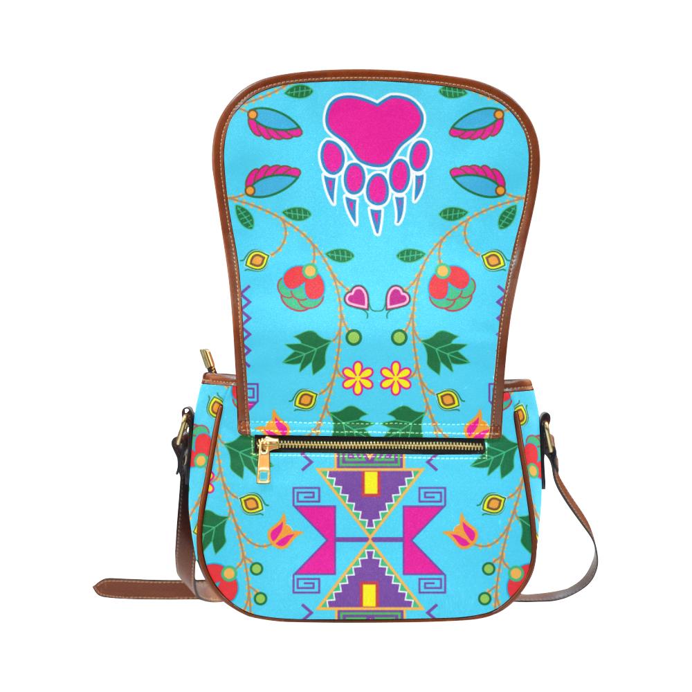 Geometric Floral Fall - Sky Blue Saddle Bag/Small (Model 1649) Full Customization Saddle Bag/Small (Full Customization) e-joyer